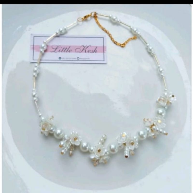 Jual Premium Crystal Beads Necklace Kalung Daily Hijab Fashion Gold