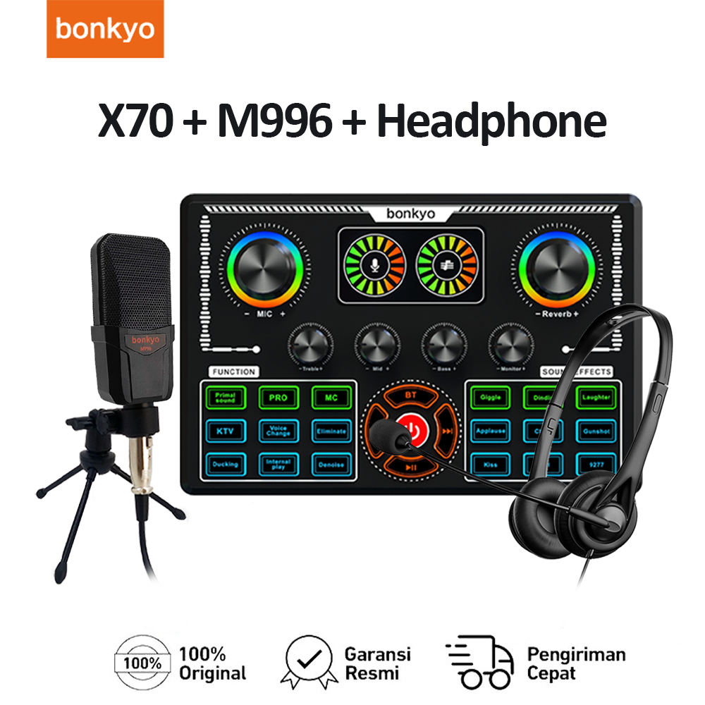 Jual Bonkyo X70 Sound Card M996 Tripod Microphone Earphone Set