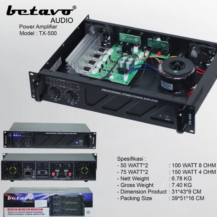 Jual Power Ampli BETAVO TX 500 TX500 ORIGINAL 100 Watt Amplifier