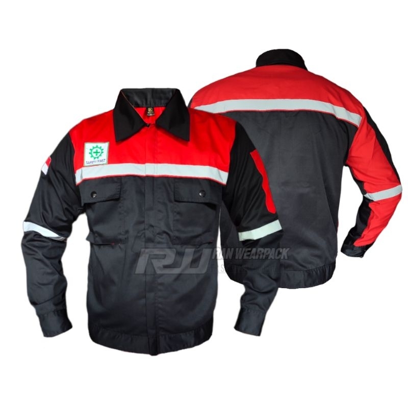 Jual Wearpack Safety Atasan Hitam Kombinasi Coklat Kemeja Safety