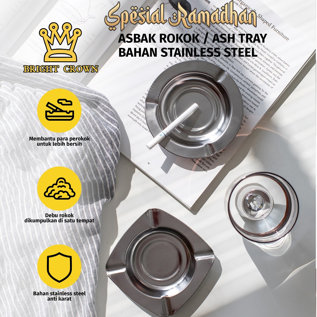 Jual Bright Crown Asbak Rokok Stainless Steel Anti Karat Tempat