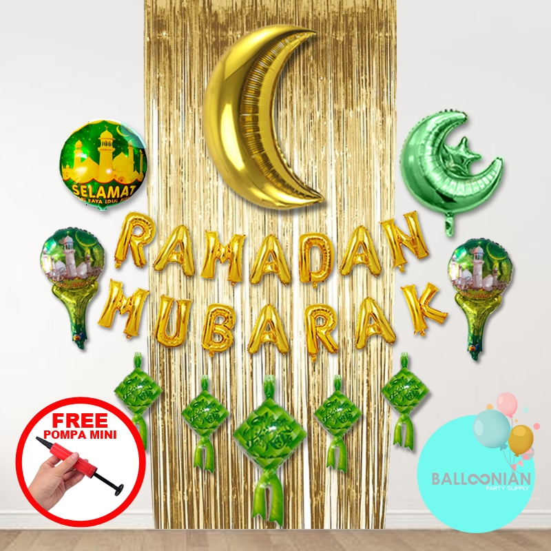 Jual Ramadhan Mubarak Gold Dekorasi Set Balon Foil Idul Fitri Balon