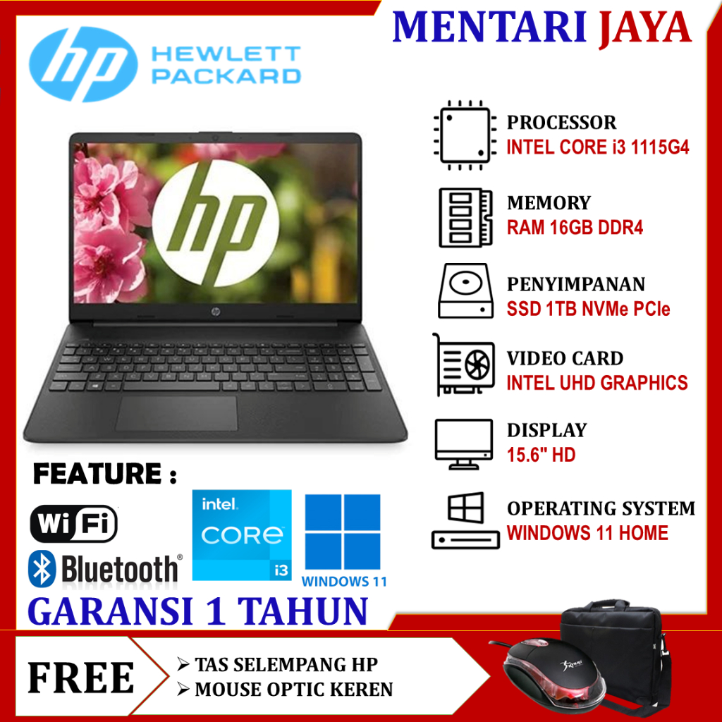 Jual LAPTOP BARU HP 15 INCI INTEL CORE I3 1115G4 16GB 1TB SSD WINDOWS