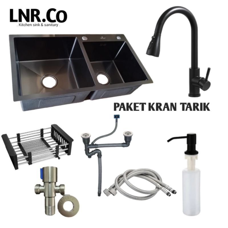 Jual Paket Lengkap Kitchen Sink HANDMADE 8245 BLACK Paket Kran Tarik