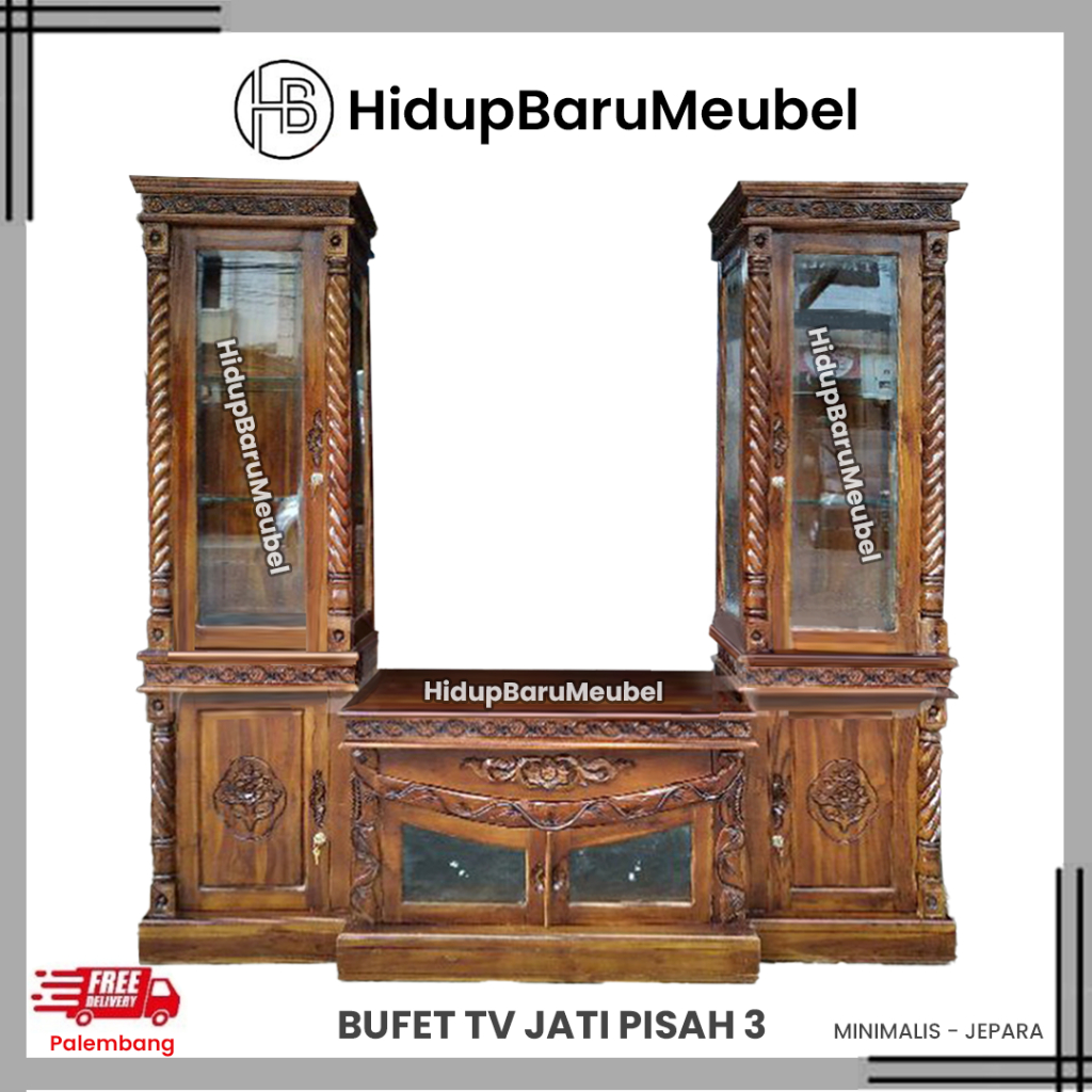 Jual BUFET TV PISAH 3 BUFET TV Jati Bupet Minimalis Ruang Tamu