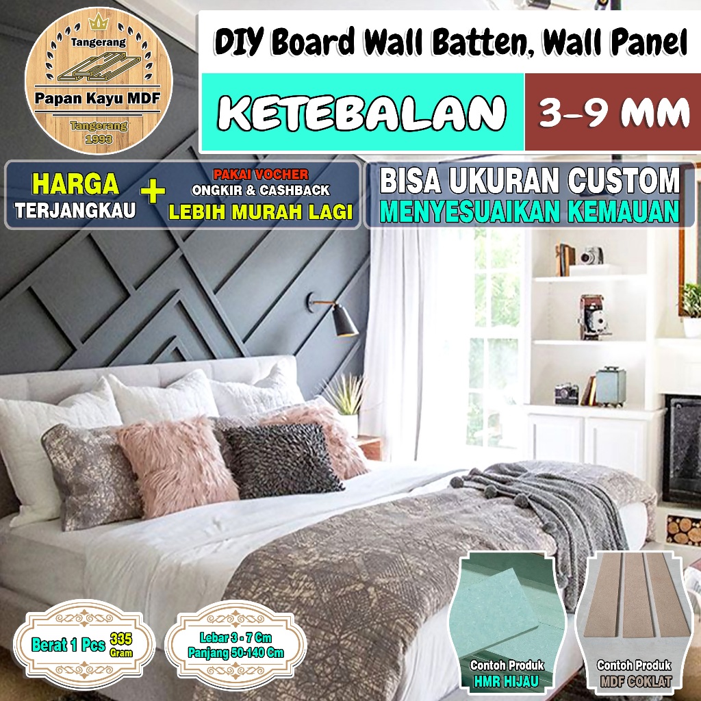 Jual Wallbatten PREMIUM Ruangan Aesthetic Cantik Pakai DIY BOARD HMR