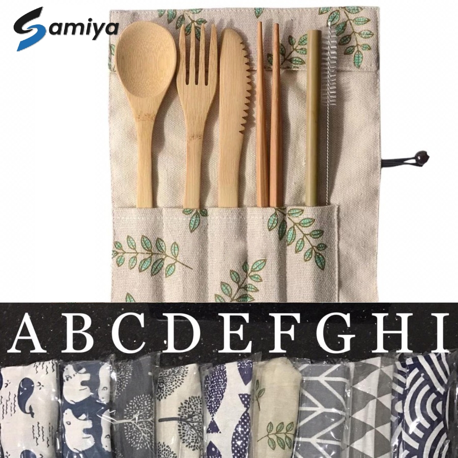 Jual Paket Alat Makan Set Sendok Garpu Sumpit Sedotan Bambu Bamboo