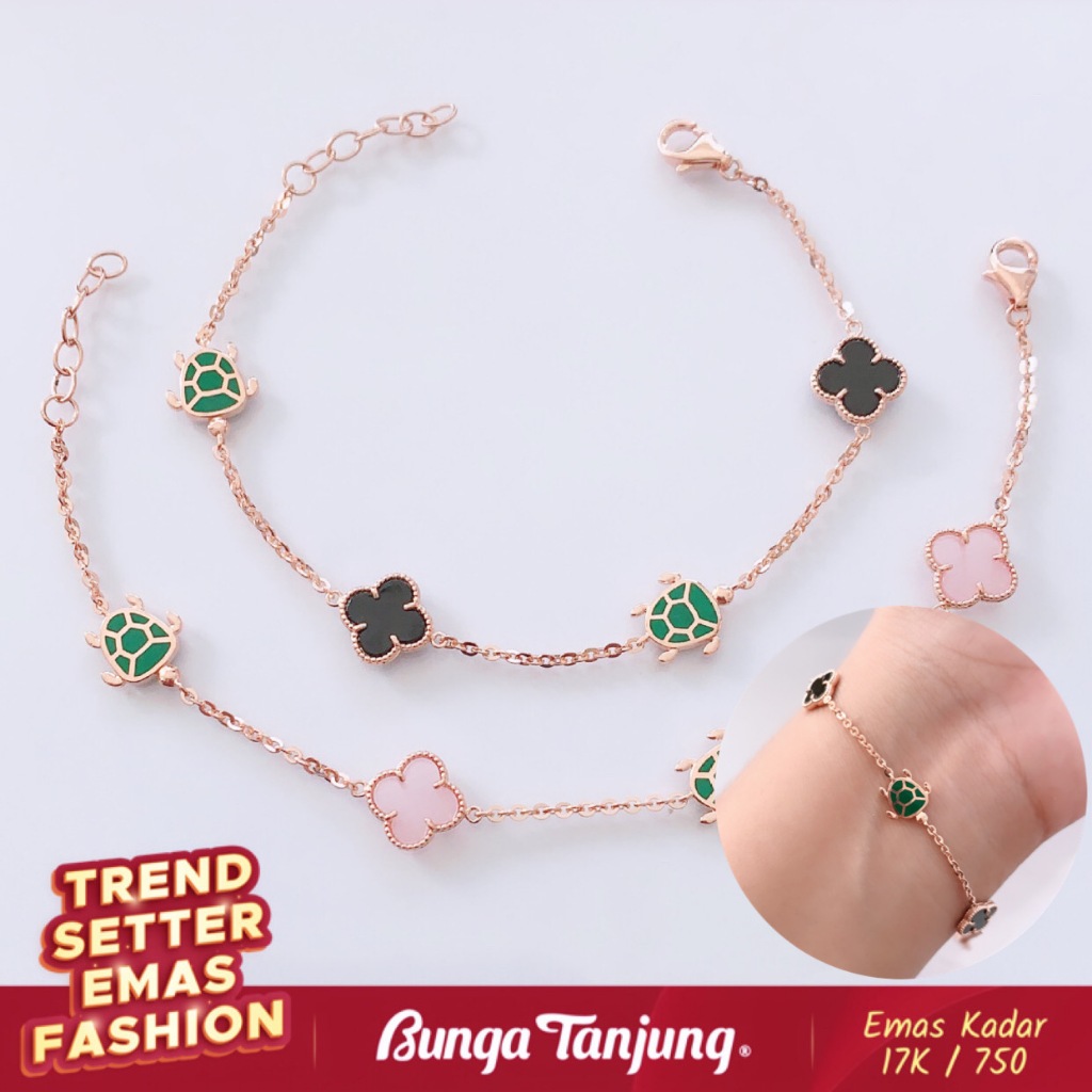 Jual Gelang Fashion Clover X Turtle Emas K Bunga Tanjung Gold