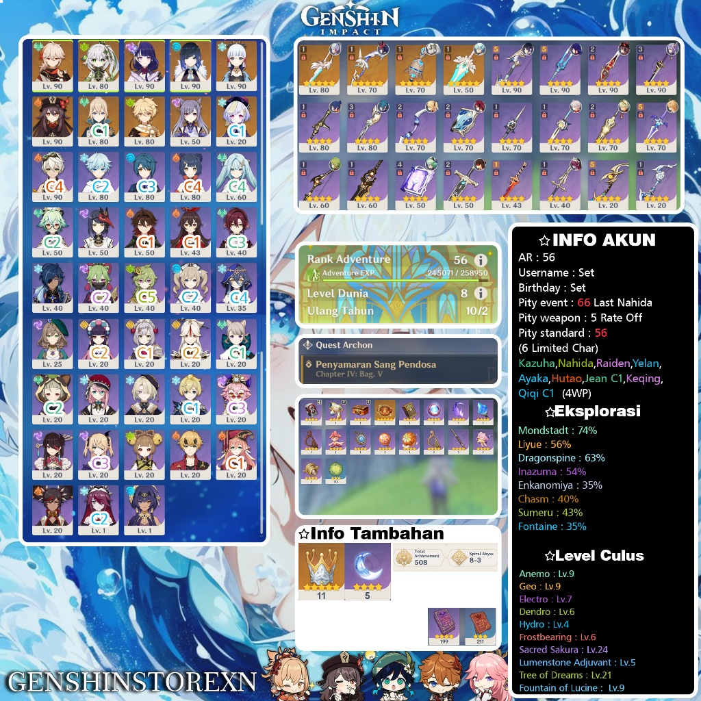 Jual Account Genshin Impact Multi B Akun Genshin Impact Starter Mid