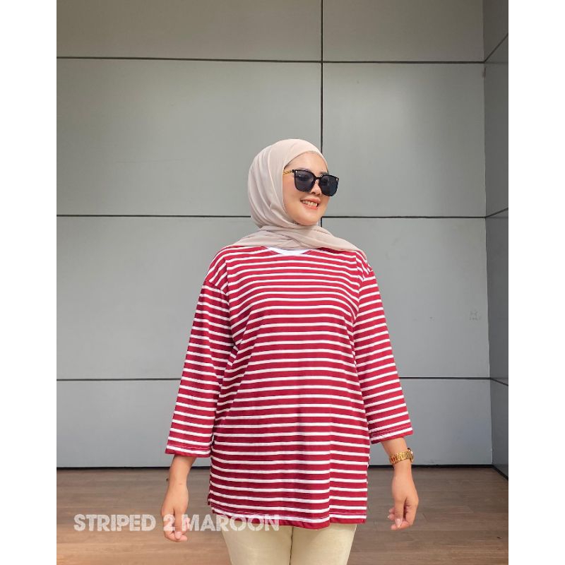 Jual Aldira Kaos Oversize Wanita Salur Stripe Combed S Shopee Indonesia