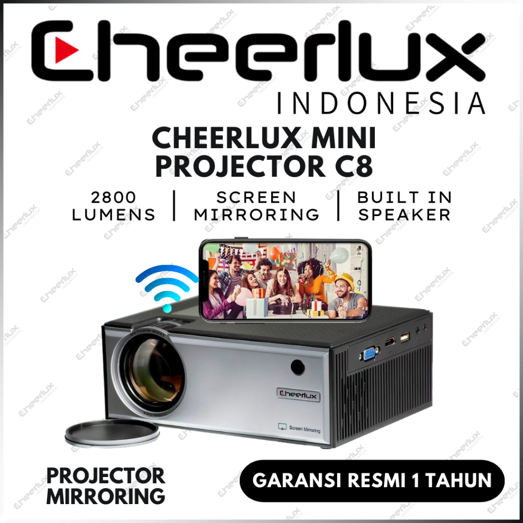 Jual Proyektor Cheerlux C8 Wifi Mirroring HP 2800 Lumens 720P