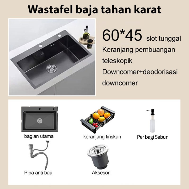 Jual Paket Kitchen Sink BLACK 5243 6045 5040 Bak Cuci Piring Stainless