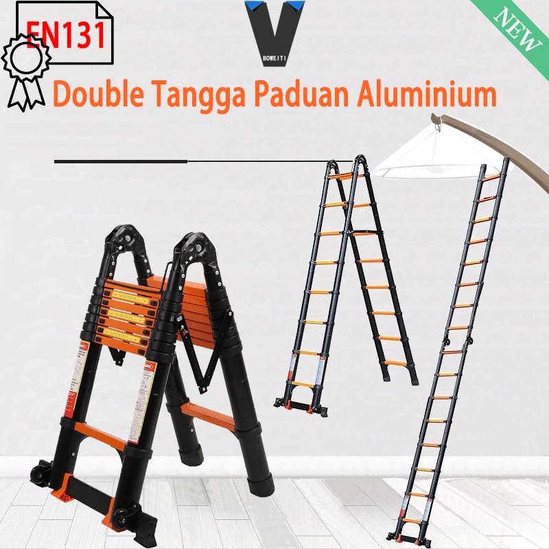 Jual BOWEITI Double Tangga Teleskopik Lipat Aluminium Multifungsi Hitam