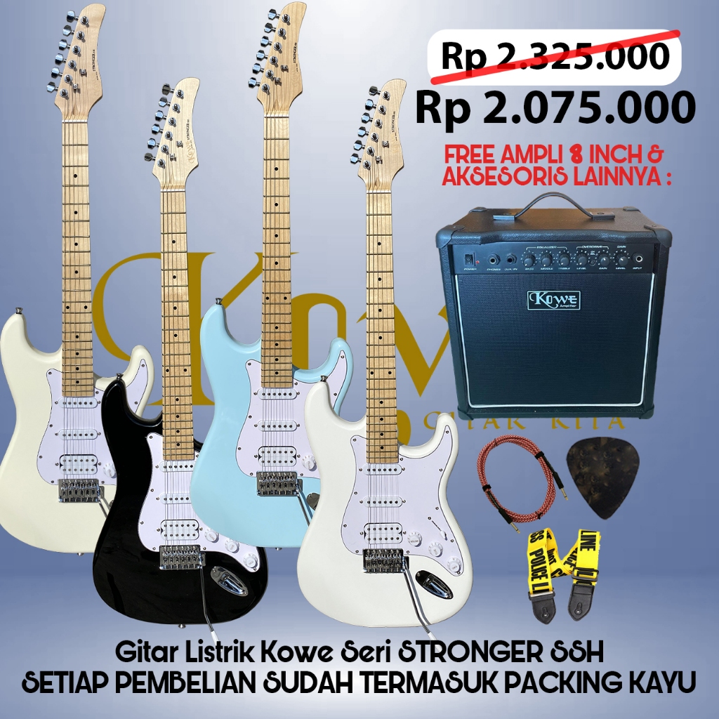 Jual Paket Hemat Gitar Elektrik Original Kowe Stronger Ssh Free Packing