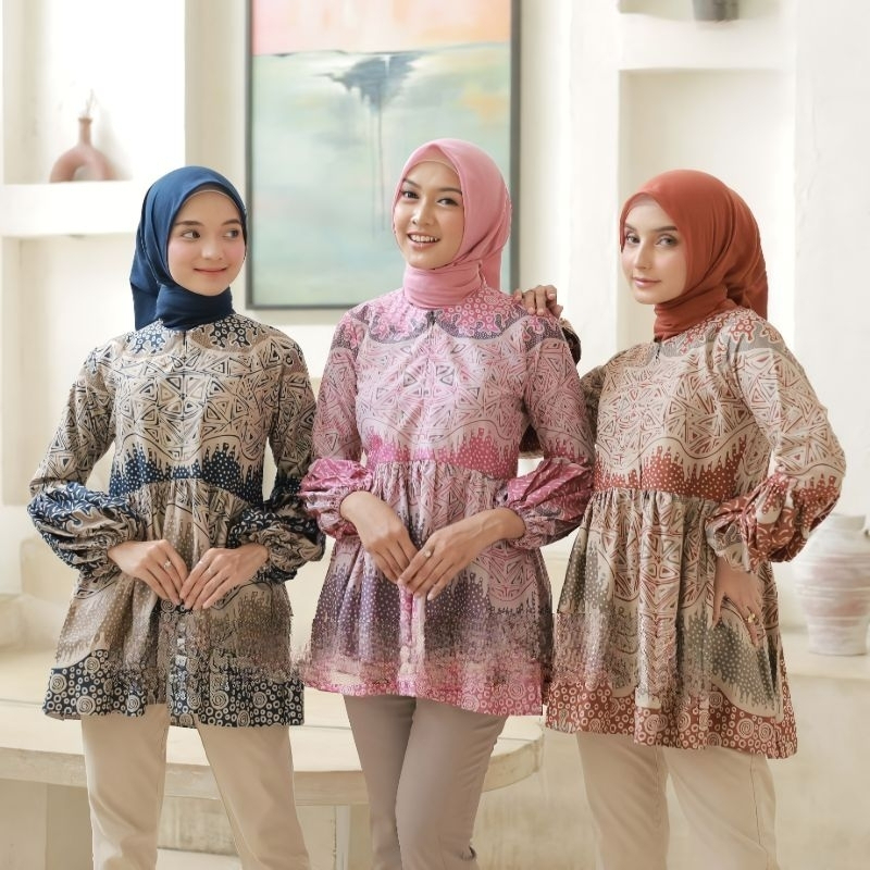 Jual Atasan Batik Wanita Blouse Wanita Lyodra Lengan Balon Baju Batik