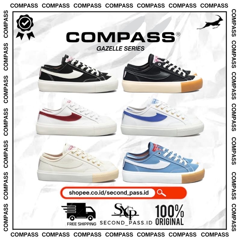 Jual Sepatu Compass Gazelle Low Blackgum Blackwhite White Blue