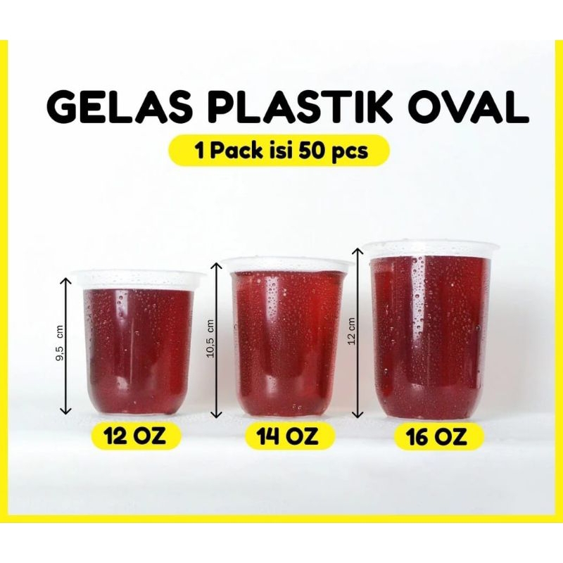 Jual 1 Dus Isi 20 Roll Gelas Plastik Oval 12oz 14oz 16oz U Cup PP