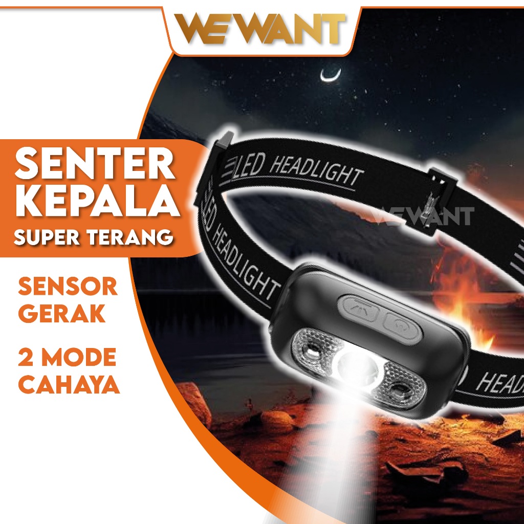 Jual Senter Kepala Sensor Gerak Cm Waterproof Ipx Headlamp Tangan