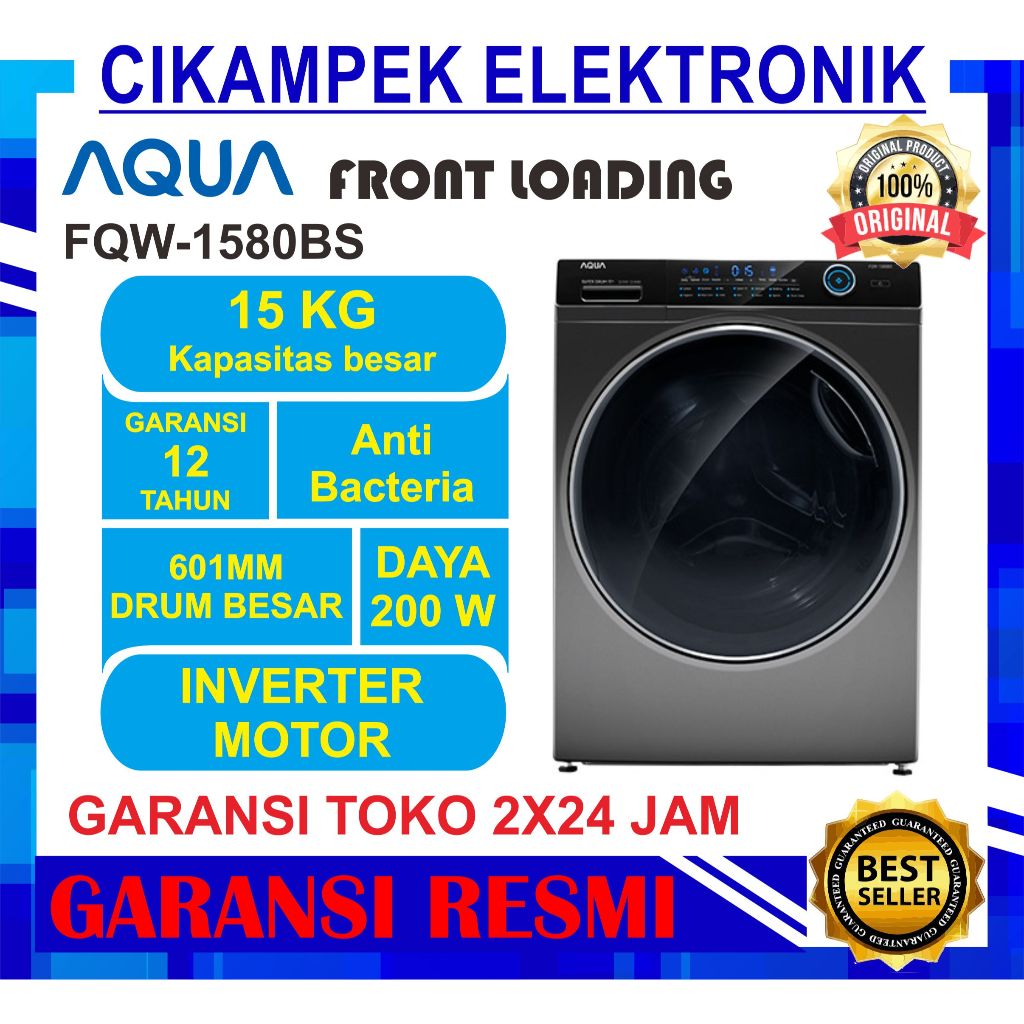 Jual Mesin Cuci 15 Kg Front Loading Aqua FQW 1580BS 1 Tabung 15Kg 1