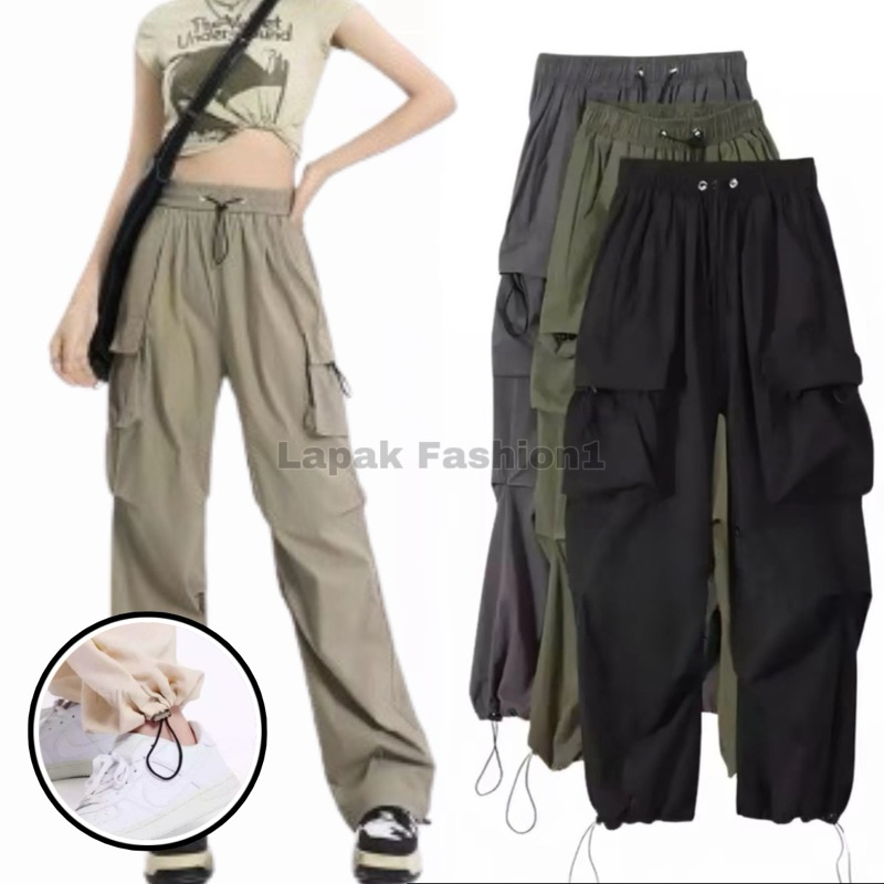 Jual Cargo Pants Wanita Highwaist Loose Korean Style Jumbo Celana