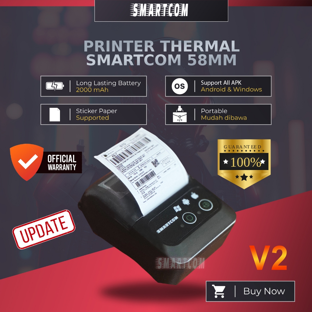 Jual SMARTCOM Paket Printer Thermal Bluetooth 58MM V2 10 Roll