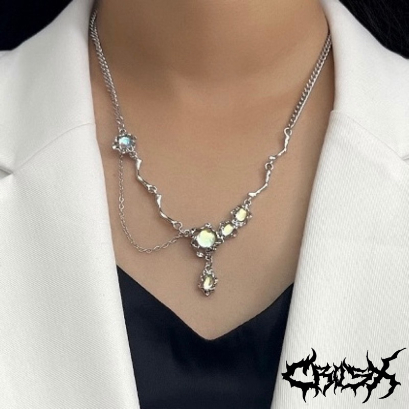 Jual ALIH NECKLACE KALUNG MUTIARA OVAL STONE KRISTAL REFLECTIVE STAR