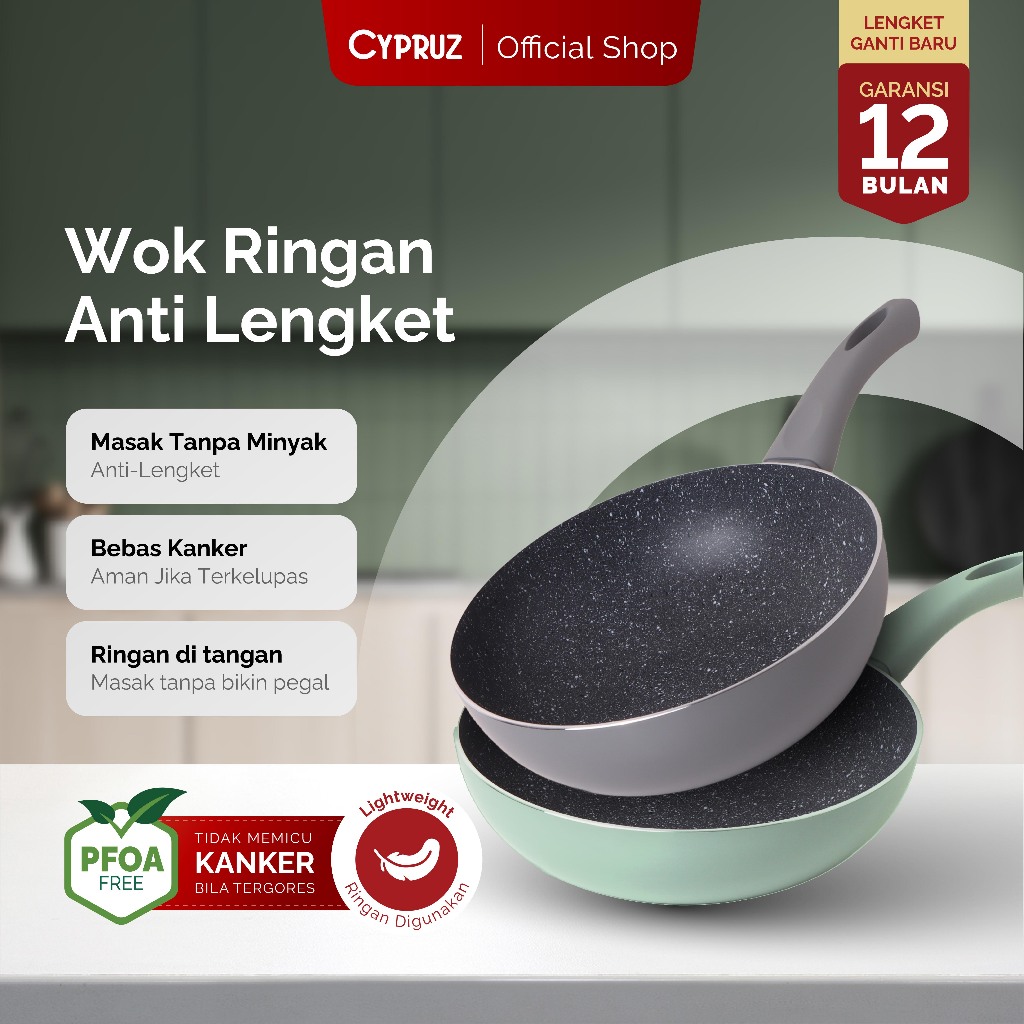 Jual Cypruz Wajan Penggorengan Anti Lengket Fry Wok Featherlight Series