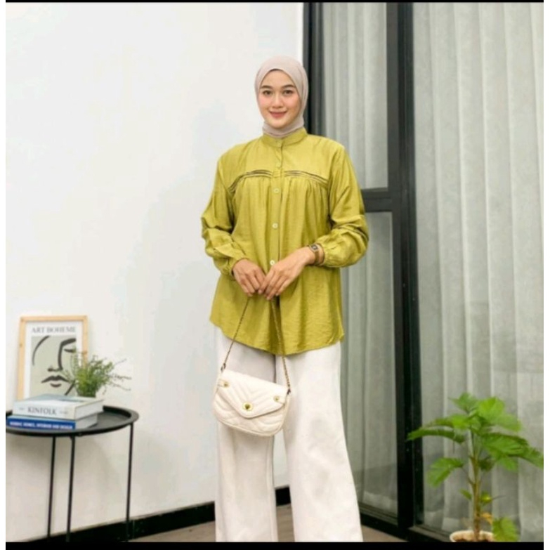 Jual Tami Blouse Kerah Sanghai Bahan Polo Linen Atasan Wanita Full