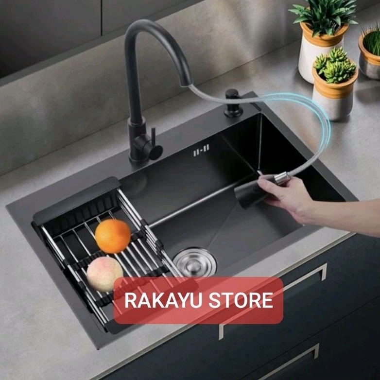 Jual Paket Lengkap Kitchen Sink Black Lengkap Kran Tarik Model