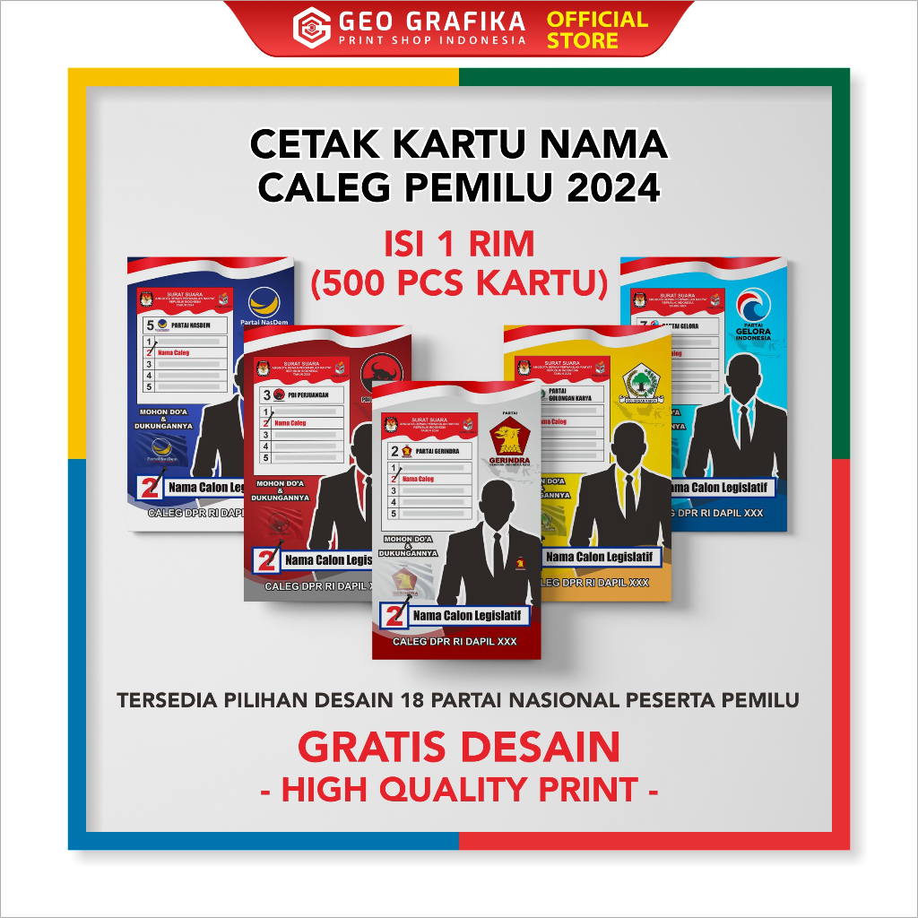 Jual Kartu Nama Caleg Pemilu 2024 Isi 500 Pcs Free Desain Semua Partai