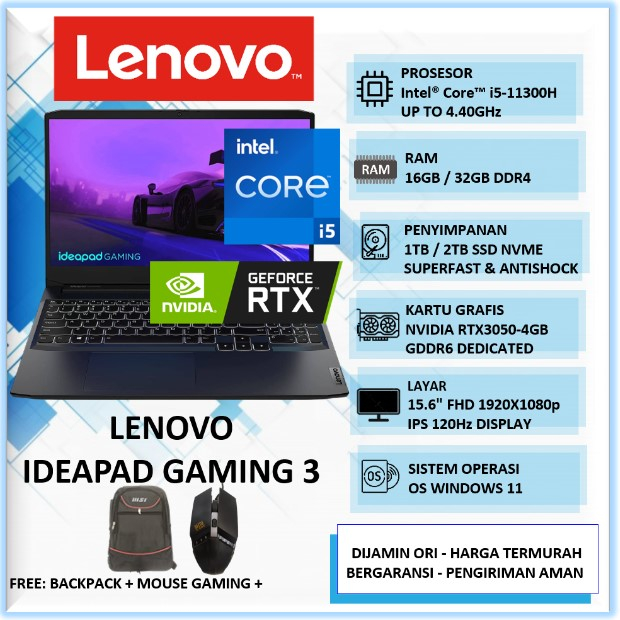 Jual Laptop Desain Lenovo Ideapad Gaming 3i 15 Intel Core I5 16GB 1TB