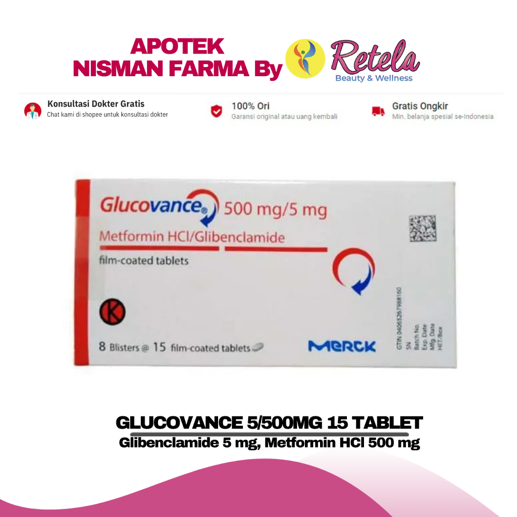 Jual GLUCOVANCE 5 500MG 1 STRIP 15 TABLET Glibenclamide 5 Mg