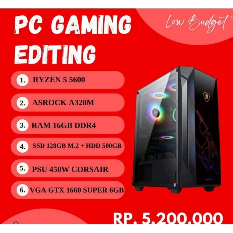 Jual PC GAMING RAKITAN RYZEN 5 5600 RAM 16GB SSD 512GB GTX 1660 SUPER