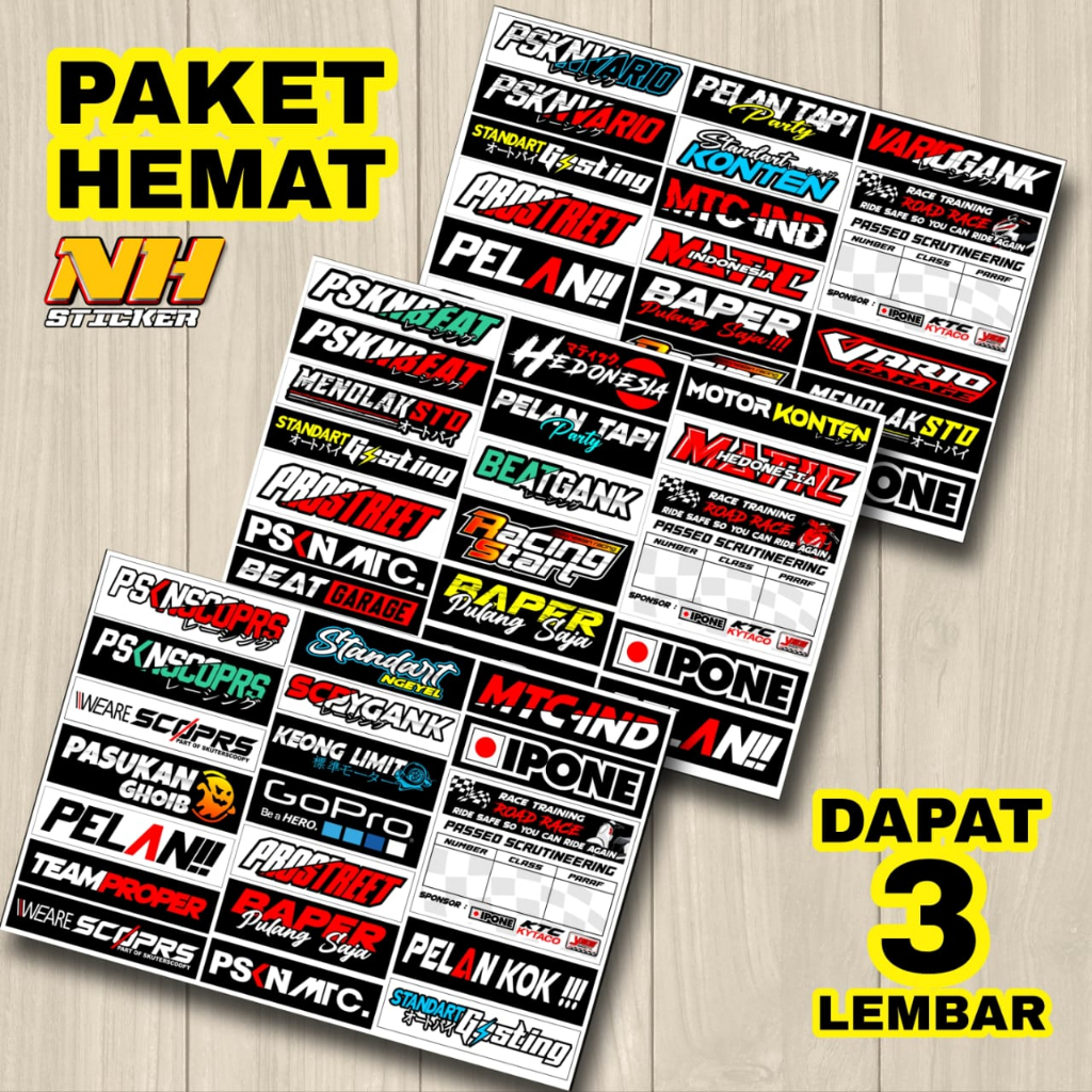 Jual Stiker Racing Pack Sticker Variasi Motor Paket Hemat 3 Lembar