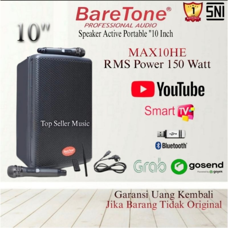 Jual Speaker Aktif Portable BareTone MAX10HE Original 10 Inch Bluetooth