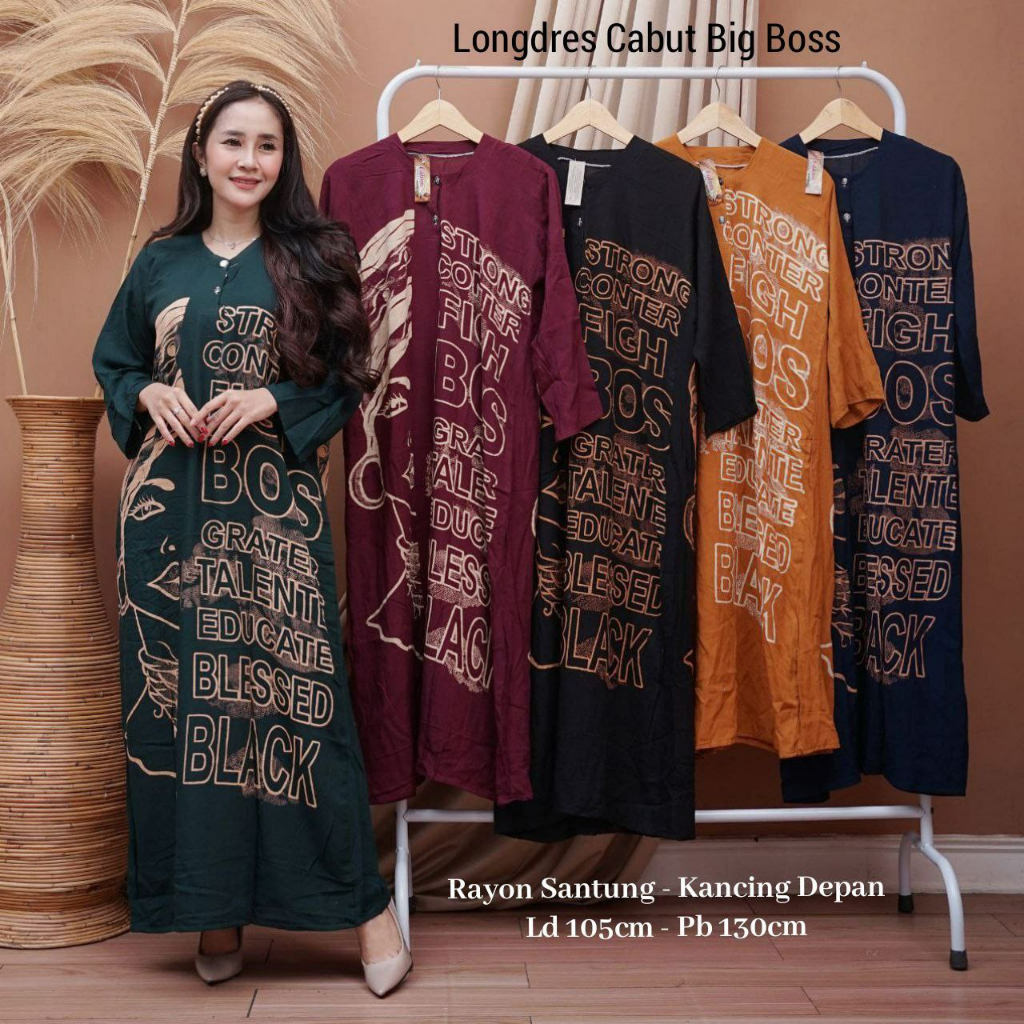 Jual Longdres Motif Daster Lengan Panjang Busui Kancing Depan Bahan