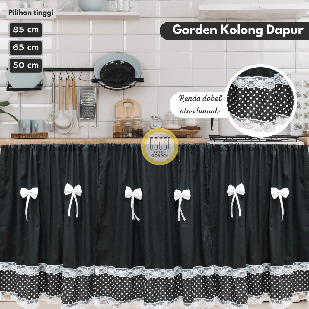 Jual Gorden Kolong Dapur Renda Pita Motif Kotak Murah Tirai Meja Dapur