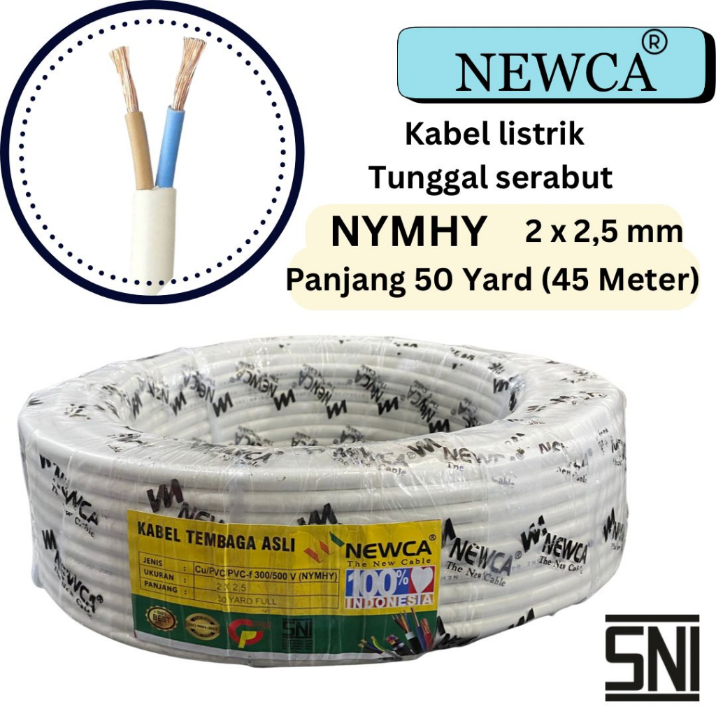 Jual Kabel Listrik Serabut NYMHY Newca 2x2 5mm 50 Yard 45 Meter