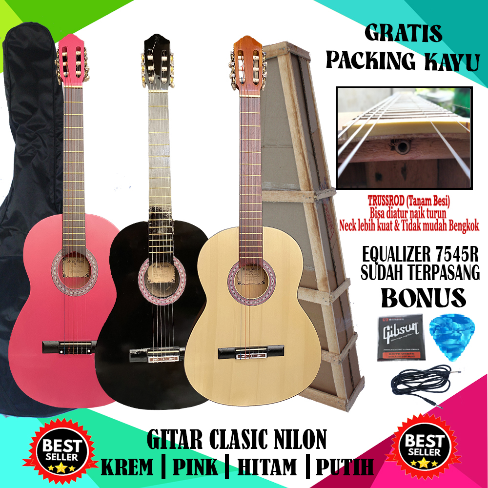 Jual Gitar Akustik Elektrik 7545R Model Classic Nilon TANAM BESI Free