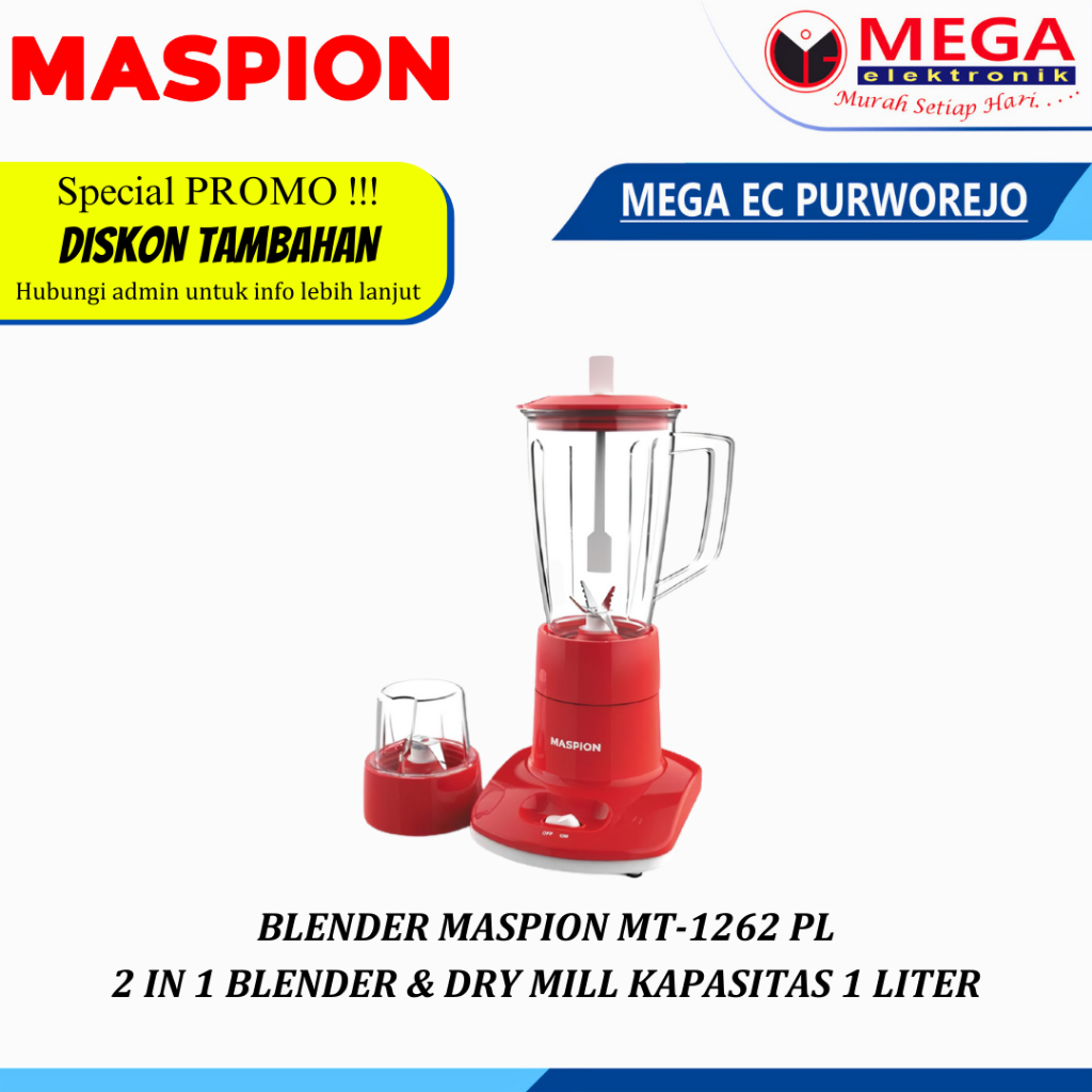 Jual BLENDER MASPION MT 1262PL 2 IN 1 BLENDER DRY MILL KAPASITAS 1