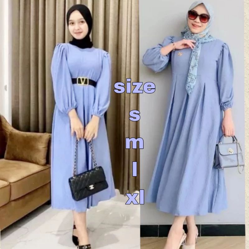 Jual Baju Midi Dress Mat Crincle Airflow Baju Gamis Dress Midi Terbaru