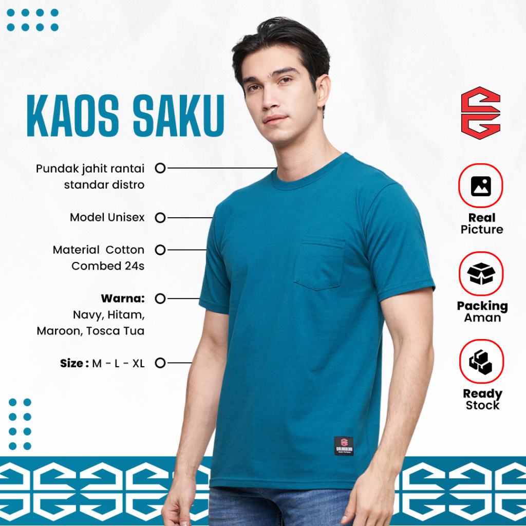 Jual Kaos Polos Pria Saku T Shirt Pocket Bahan Cotton Combed 24s Warna