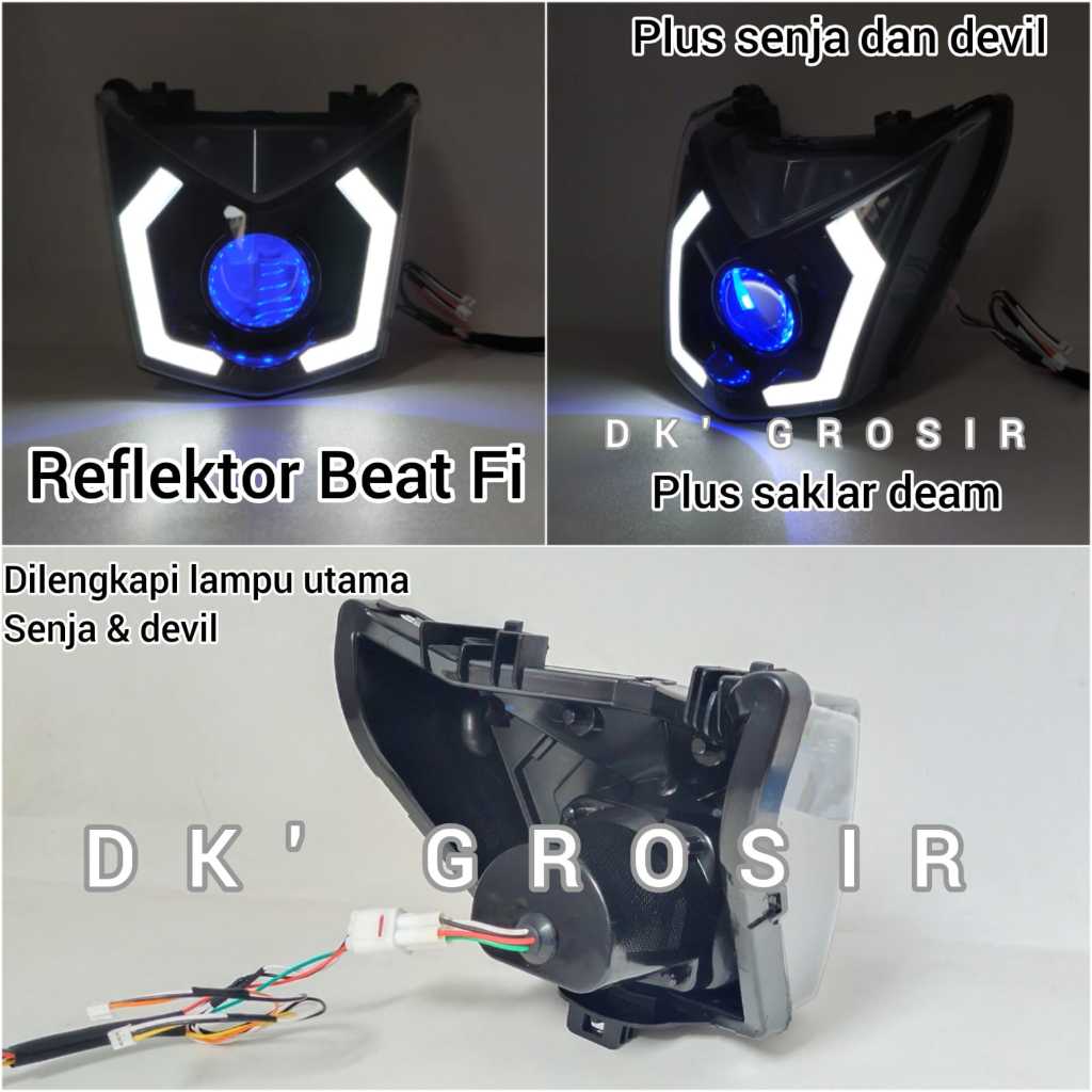 Jual NEW Reflektor Beat Fi Plug Play Plus Lampu Utama Putih Jauh