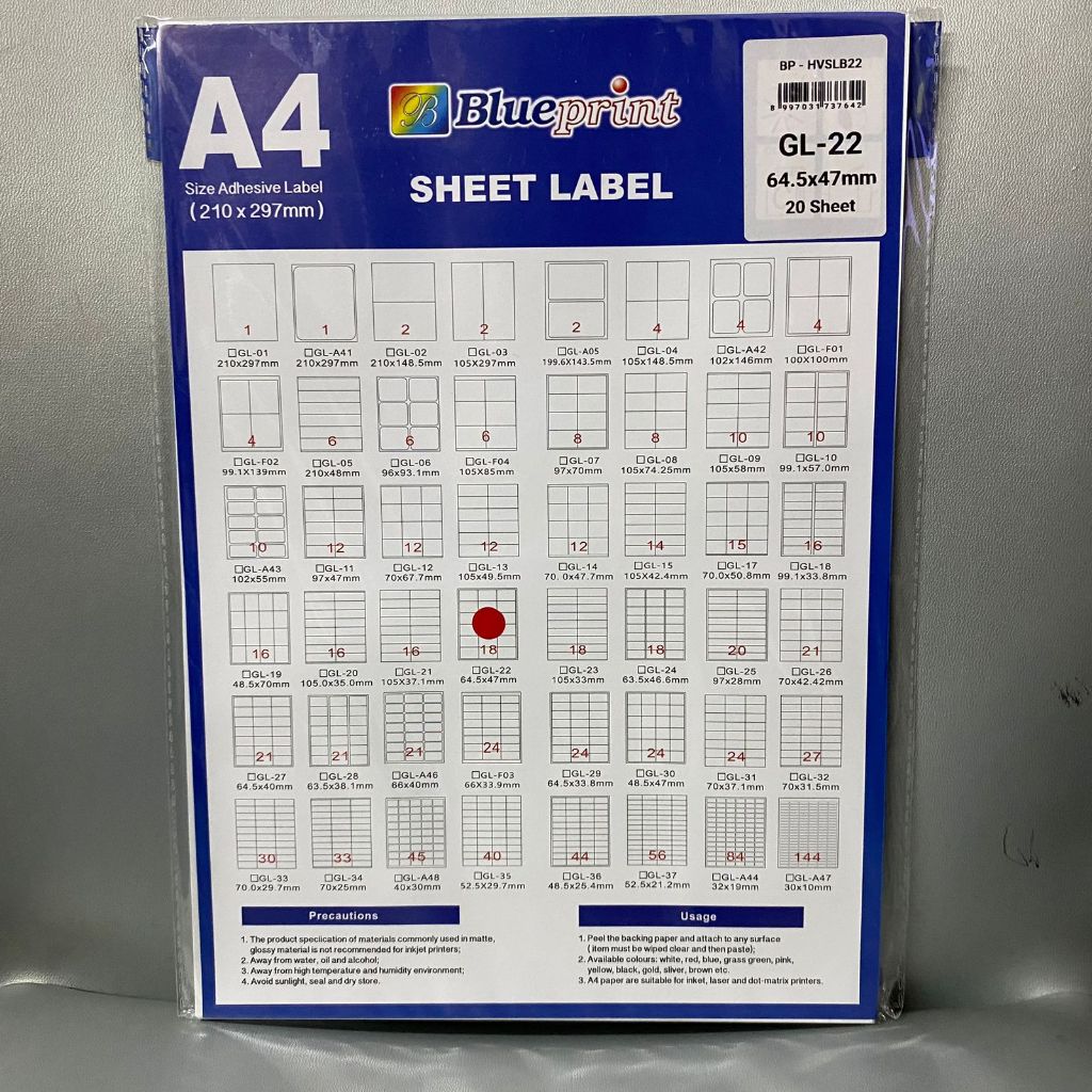 Jual Kertas Label Sticker HVS Doff A4 BLUEPRINT Uk 64 5 X 47 Mm 20