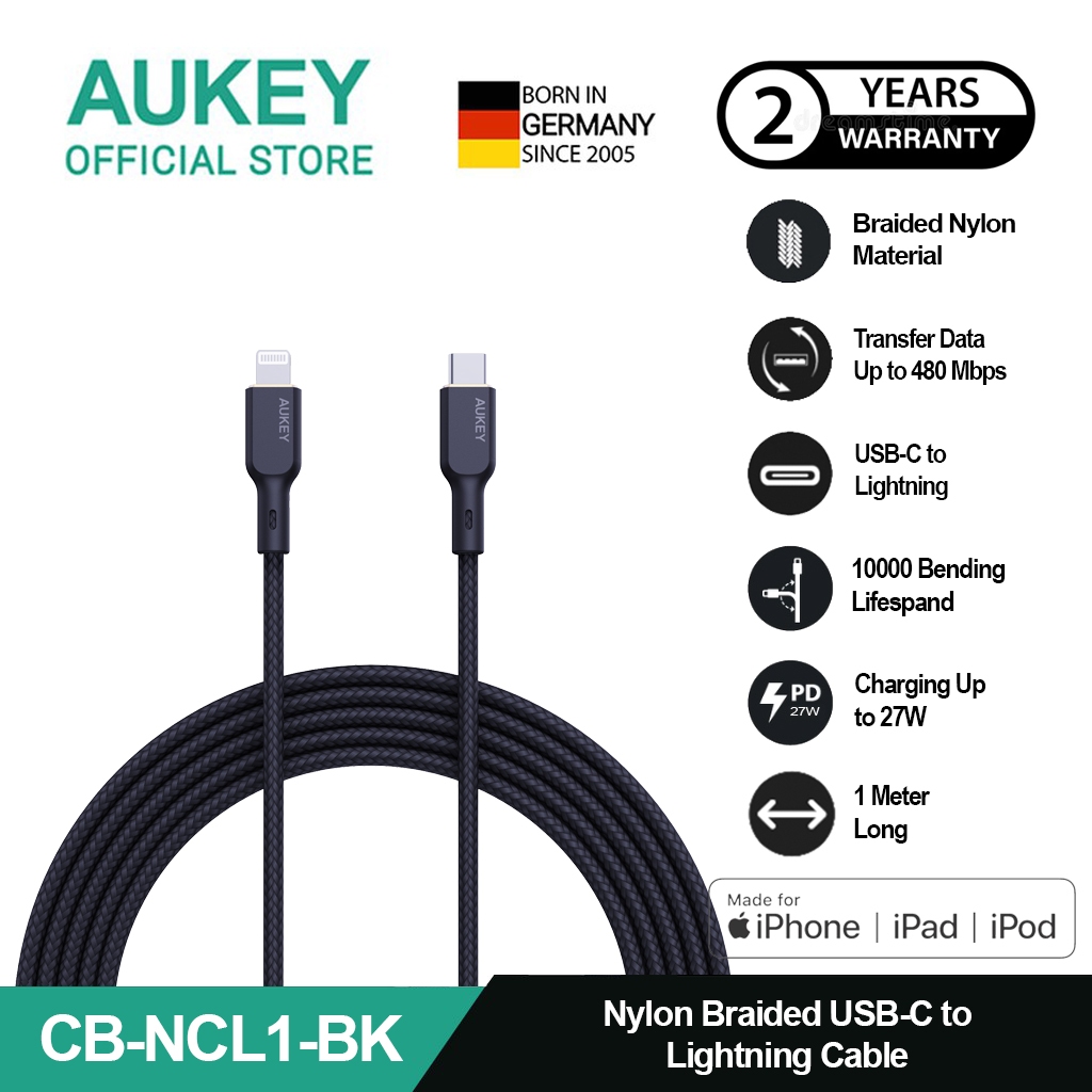 Jual AUKEY Kabel Charger Lightning MFI CB NCL1 Braided Nylon USB C To