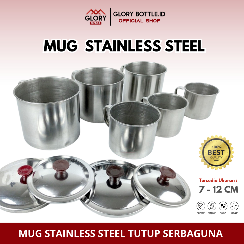 Jual GB A109 GELAS CANGKIR MUG STAINLESS STEEL DENGAN TUTUP UK 12CM