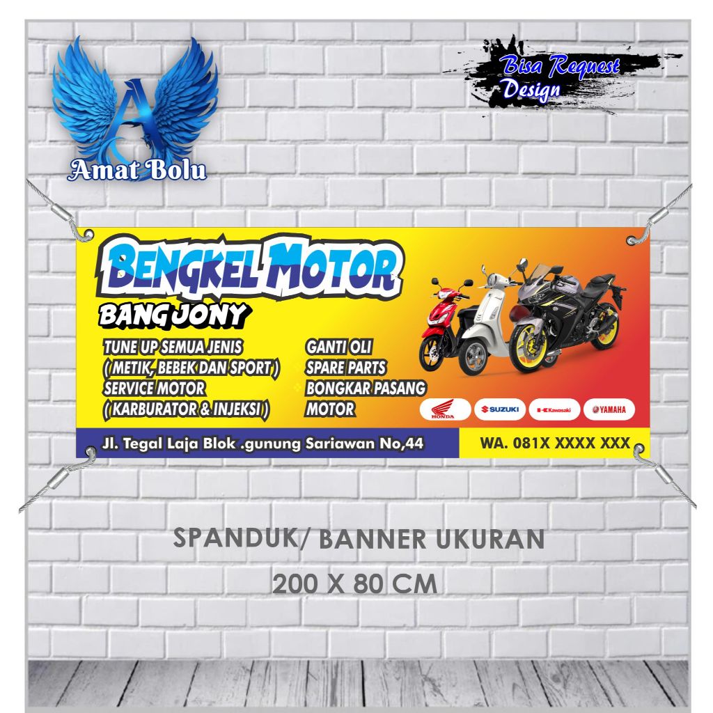 Jual BANNER MMT SPANDUK BENGKEL MOTOR UKURAN 200X80 BISA REQUEST