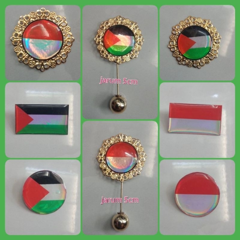 Jual Bendera Palestina Palestin Indonesia Merah Putih Pin Bros Resin