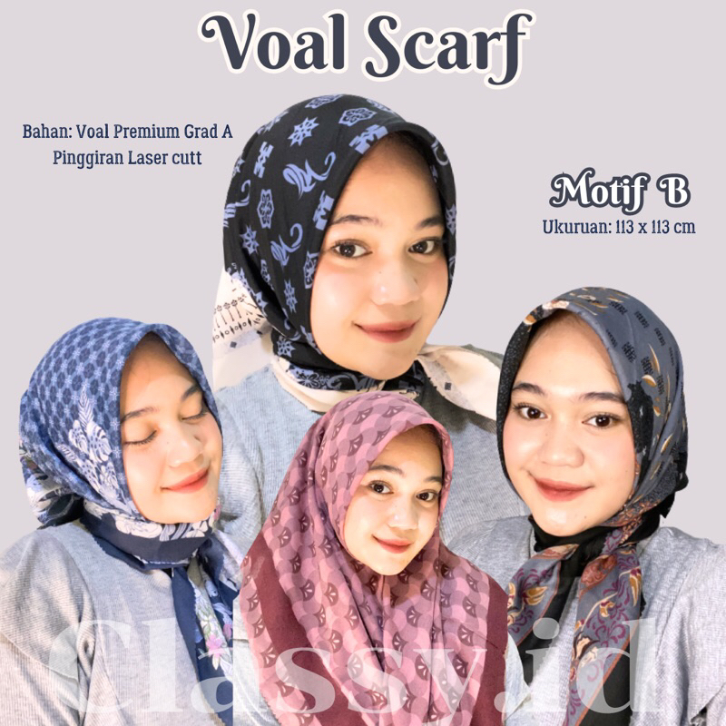 Jual Hijab Voal Segi Empat Motif Lasercut Printing Premium