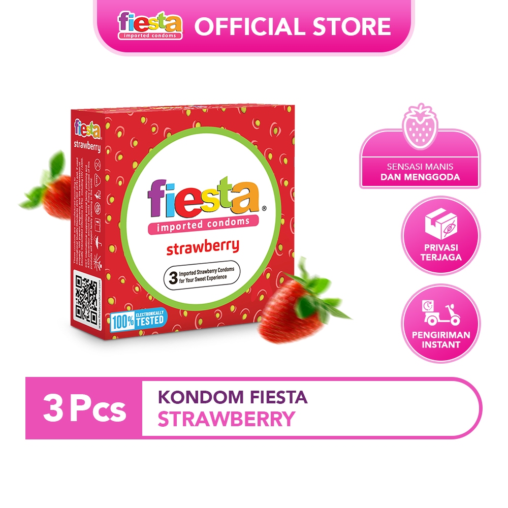 Jual Kondom Fiesta Strawberry Isi 3 Pcs Aroma Manis Buah Stroberi